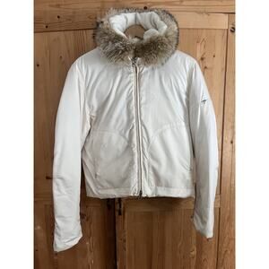 Vintage Ralph Lauren Sport White Down Ski Jacket Fur Trim Size M
